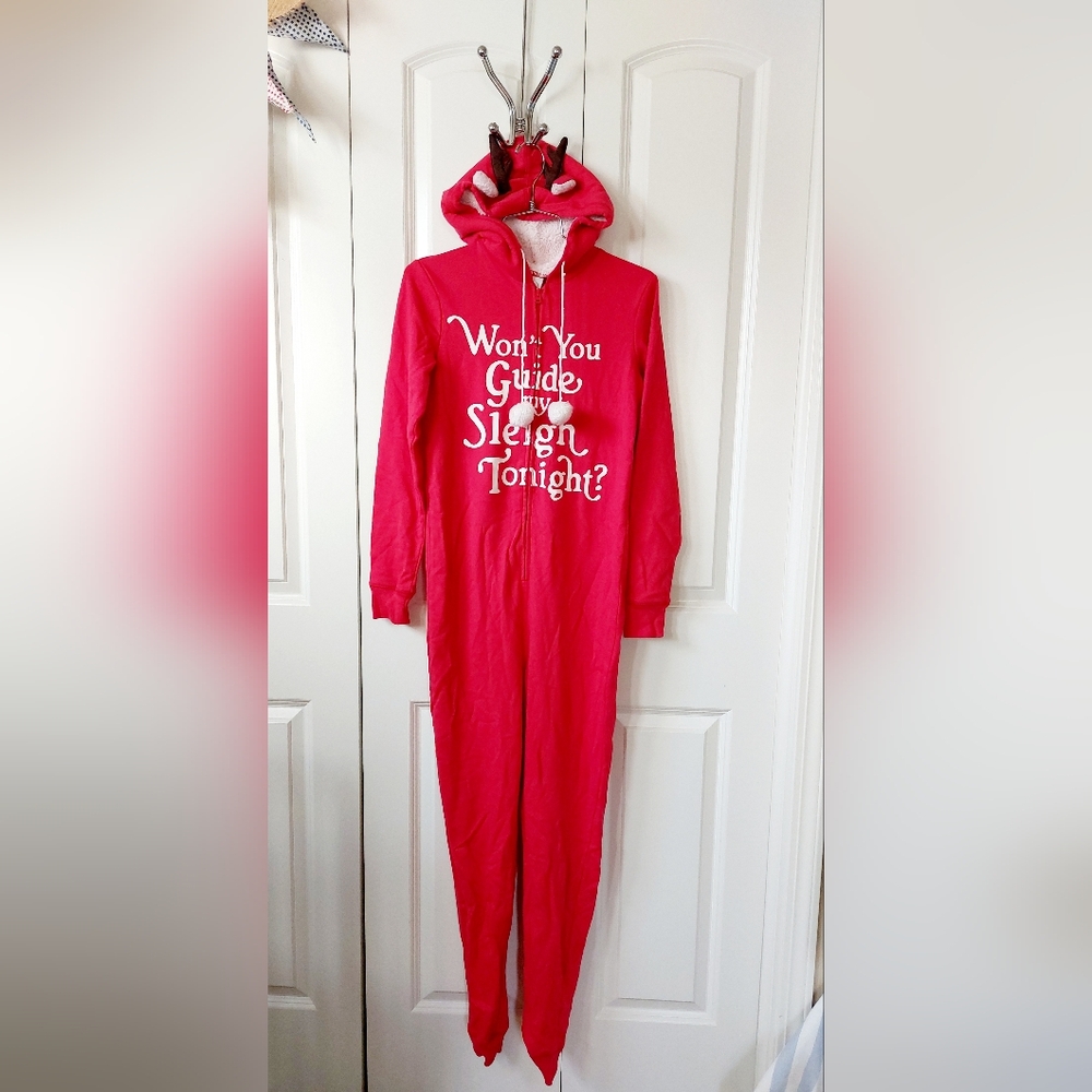 Reindeer Onesie "Won't You Guide My Sleigh Tonight" size XS Juniors Christmas Pj